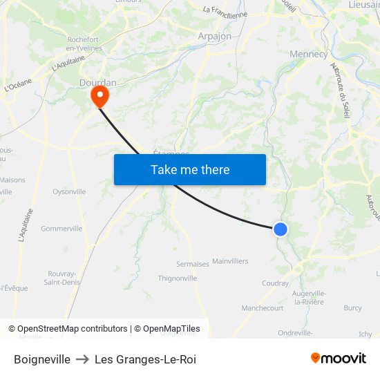 Boigneville to Les Granges-Le-Roi map