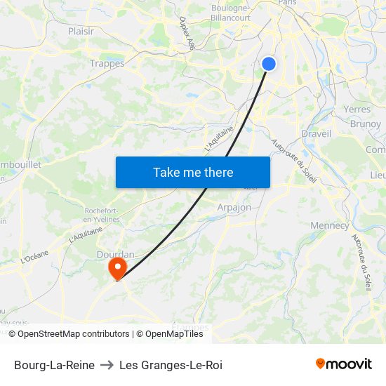 Bourg-La-Reine to Les Granges-Le-Roi map