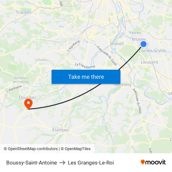Boussy-Saint-Antoine to Les Granges-Le-Roi map