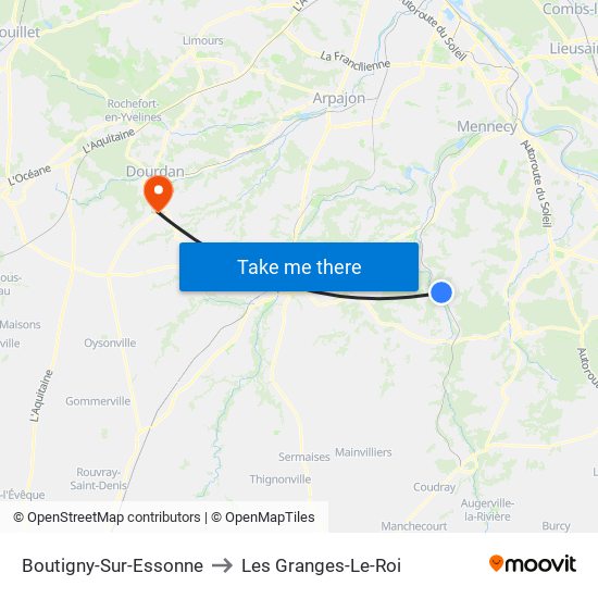 Boutigny-Sur-Essonne to Les Granges-Le-Roi map