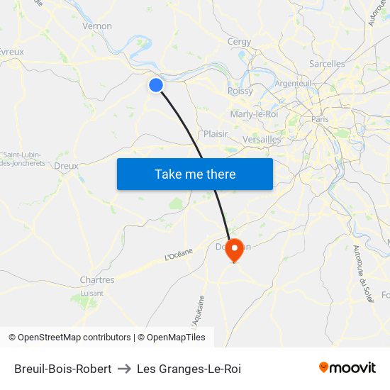 Breuil-Bois-Robert to Les Granges-Le-Roi map