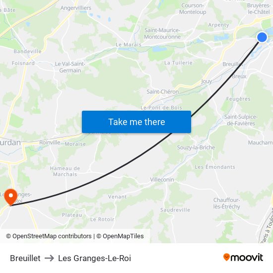 Breuillet to Les Granges-Le-Roi map