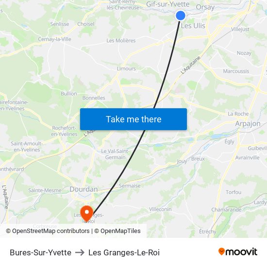 Bures-Sur-Yvette to Les Granges-Le-Roi map