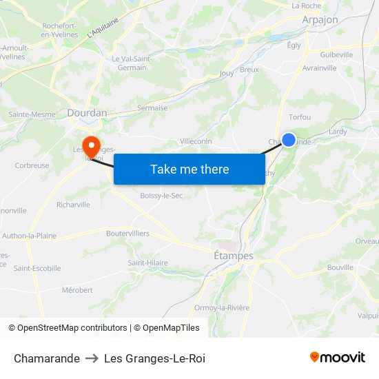 Chamarande to Les Granges-Le-Roi map