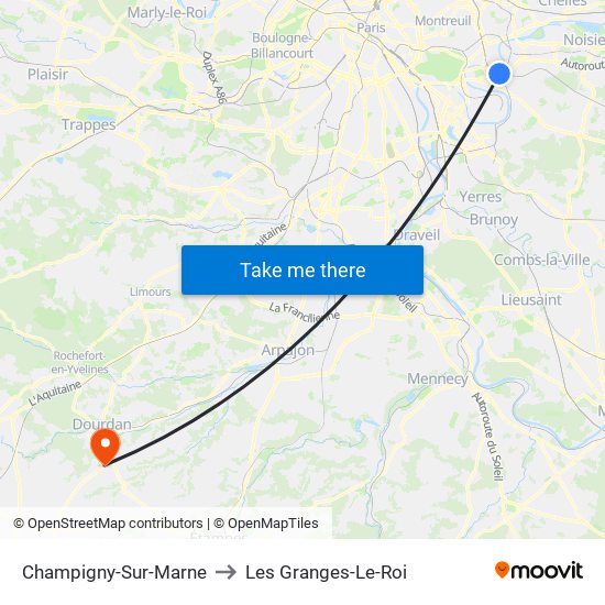 Champigny-Sur-Marne to Les Granges-Le-Roi map