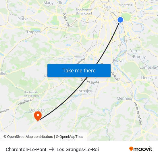 Charenton-Le-Pont to Les Granges-Le-Roi map