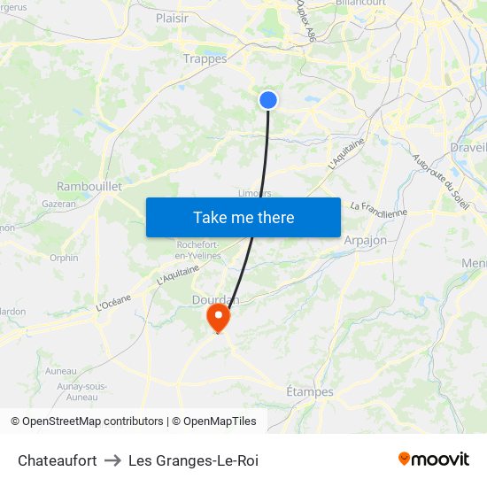 Chateaufort to Les Granges-Le-Roi map
