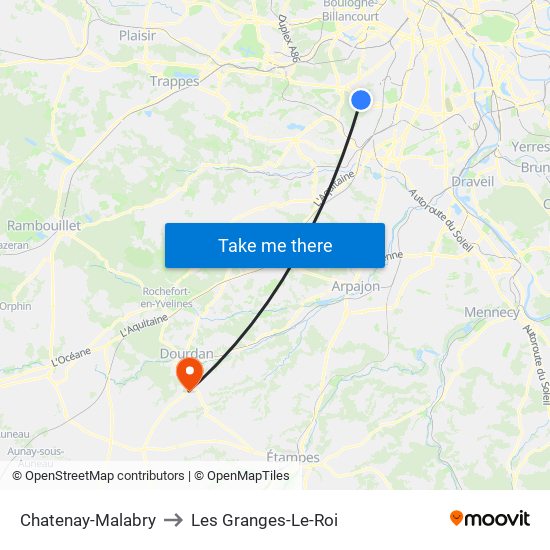 Chatenay-Malabry to Les Granges-Le-Roi map