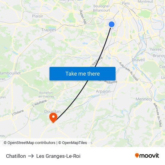 Chatillon to Les Granges-Le-Roi map
