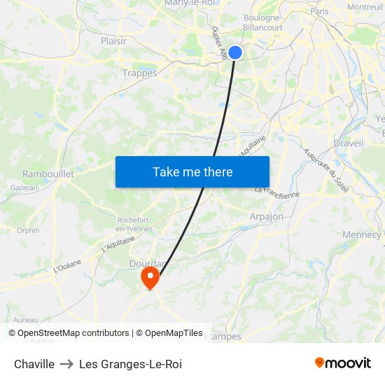 Chaville to Les Granges-Le-Roi map