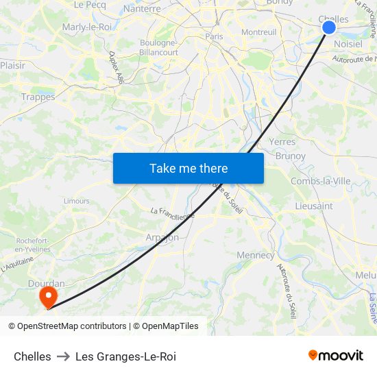 Chelles to Les Granges-Le-Roi map
