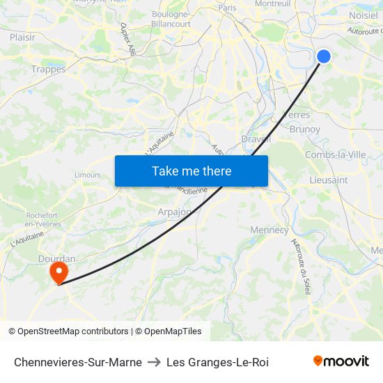 Chennevieres-Sur-Marne to Les Granges-Le-Roi map