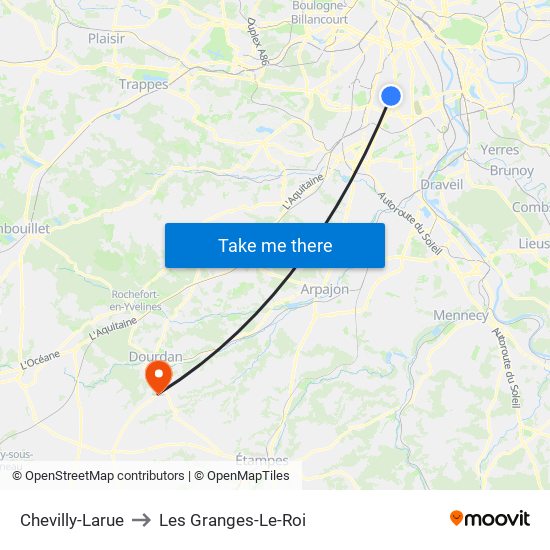 Chevilly-Larue to Les Granges-Le-Roi map