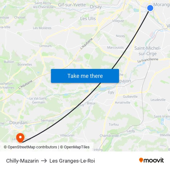 Chilly-Mazarin to Les Granges-Le-Roi map