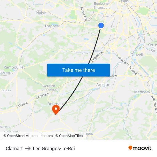 Clamart to Les Granges-Le-Roi map