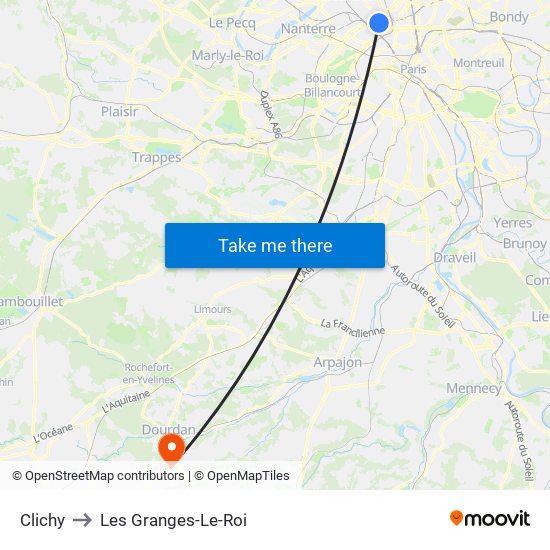 Clichy to Les Granges-Le-Roi map