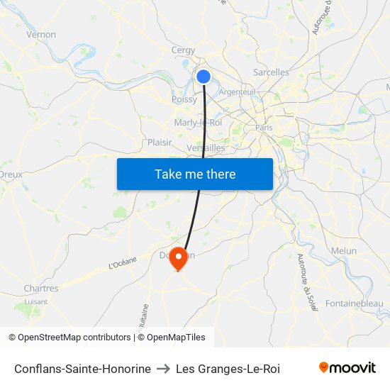 Conflans-Sainte-Honorine to Les Granges-Le-Roi map