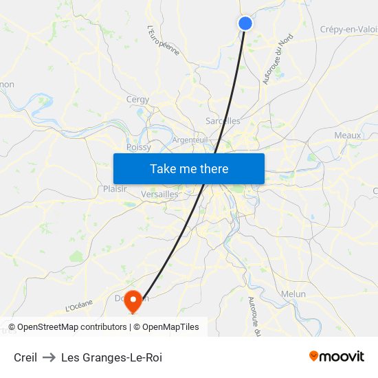 Creil to Les Granges-Le-Roi map