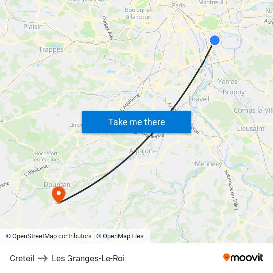 Creteil to Les Granges-Le-Roi map