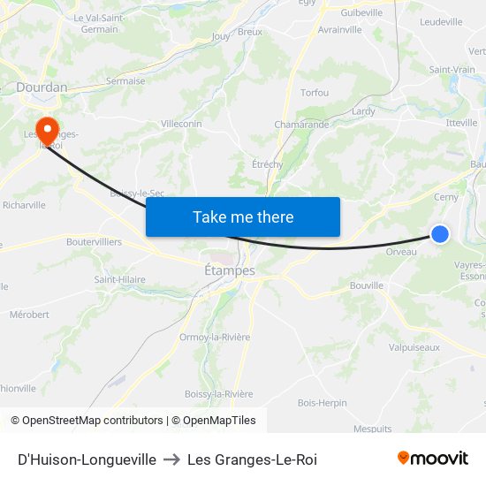 D'Huison-Longueville to Les Granges-Le-Roi map