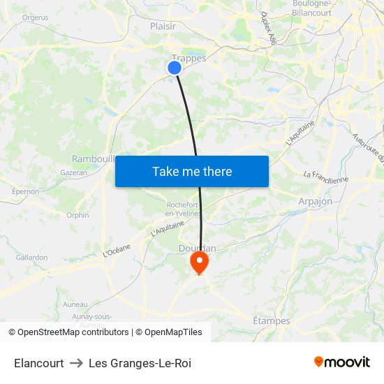 Elancourt to Les Granges-Le-Roi map