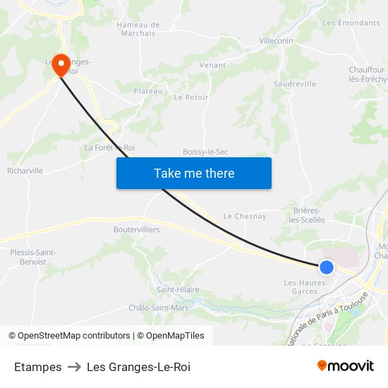 Etampes to Les Granges-Le-Roi map
