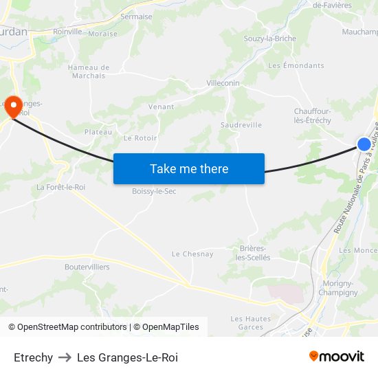 Etrechy to Les Granges-Le-Roi map