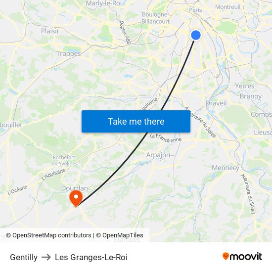 Gentilly to Les Granges-Le-Roi map