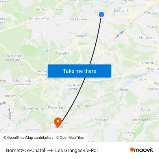 Gometz-Le-Chatel to Les Granges-Le-Roi map