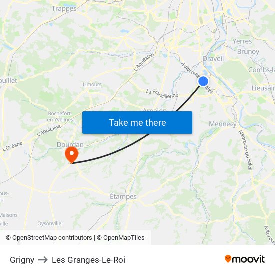 Grigny to Les Granges-Le-Roi map