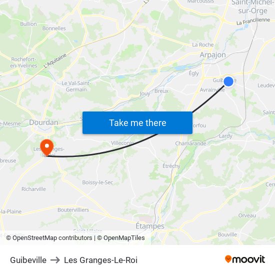 Guibeville to Les Granges-Le-Roi map