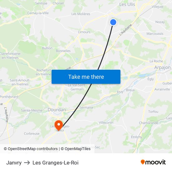Janvry to Les Granges-Le-Roi map