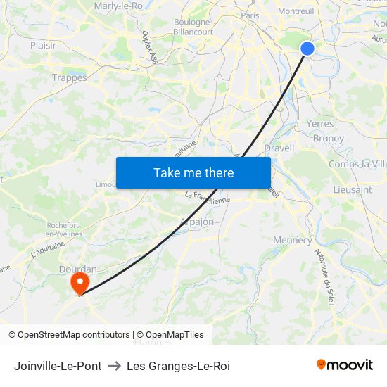 Joinville-Le-Pont to Les Granges-Le-Roi map