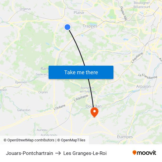 Jouars-Pontchartrain to Les Granges-Le-Roi map