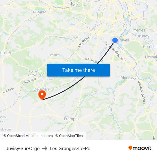 Juvisy-Sur-Orge to Les Granges-Le-Roi map