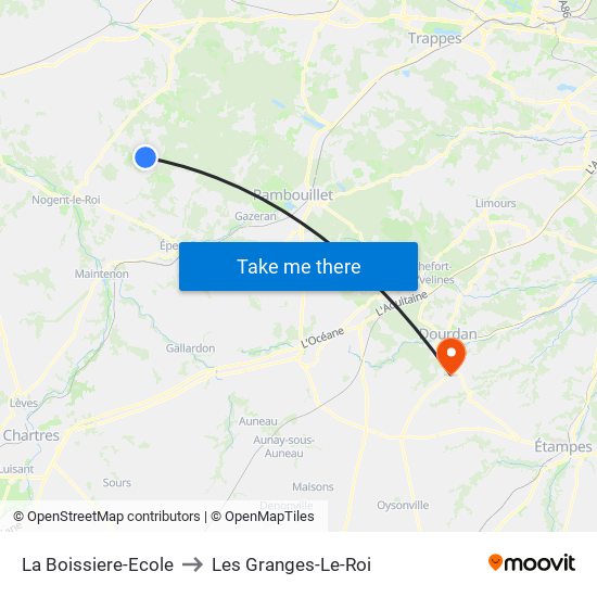 La Boissiere-Ecole to Les Granges-Le-Roi map