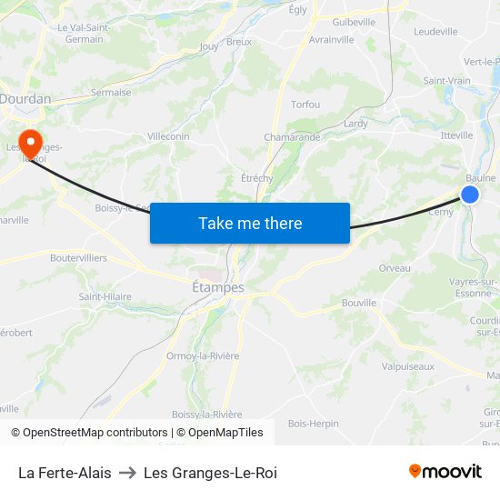 La Ferte-Alais to Les Granges-Le-Roi map