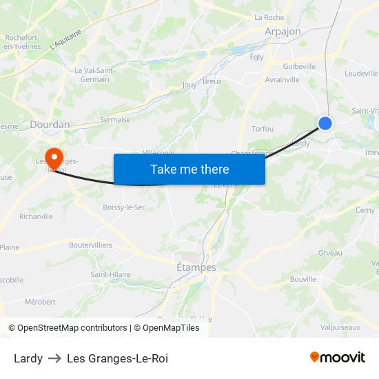 Lardy to Les Granges-Le-Roi map