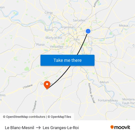 Le Blanc-Mesnil to Les Granges-Le-Roi map