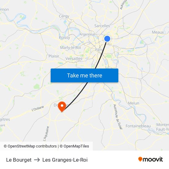 Le Bourget to Les Granges-Le-Roi map