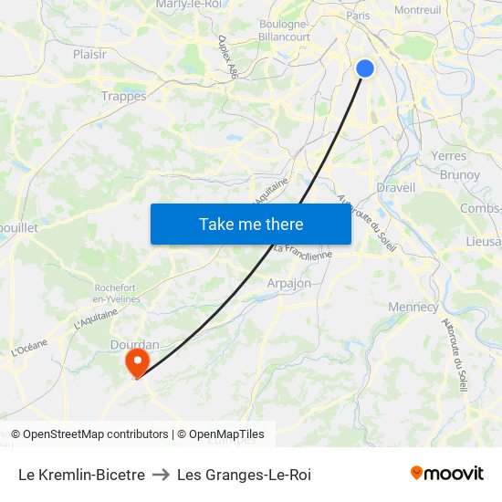 Le Kremlin-Bicetre to Les Granges-Le-Roi map