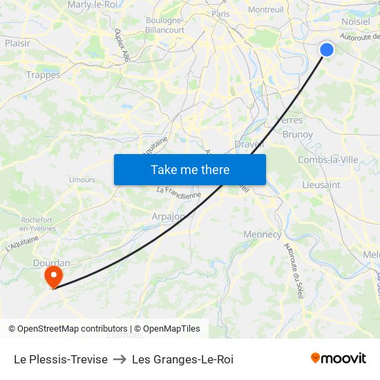 Le Plessis-Trevise to Les Granges-Le-Roi map