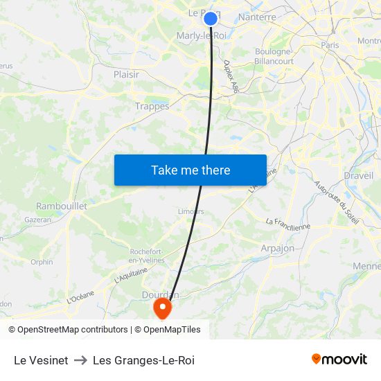 Le Vesinet to Les Granges-Le-Roi map