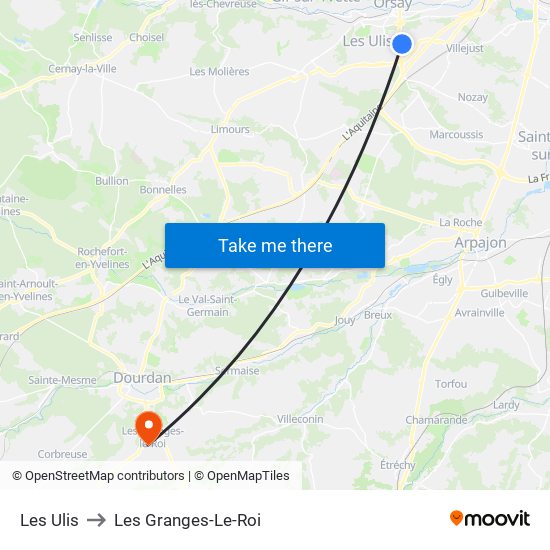 Les Ulis to Les Granges-Le-Roi map