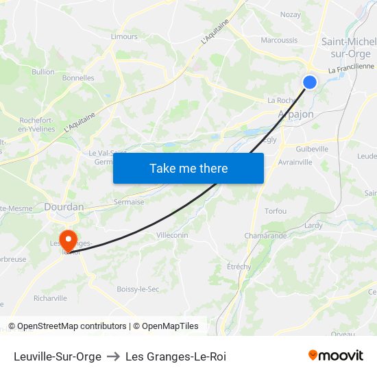 Leuville-Sur-Orge to Les Granges-Le-Roi map