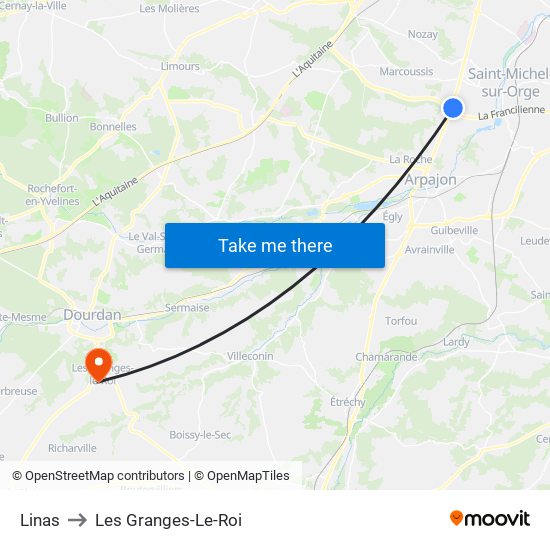 Linas to Les Granges-Le-Roi map