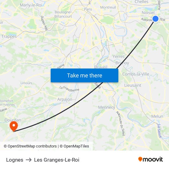 Lognes to Les Granges-Le-Roi map