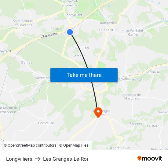 Longvilliers to Les Granges-Le-Roi map