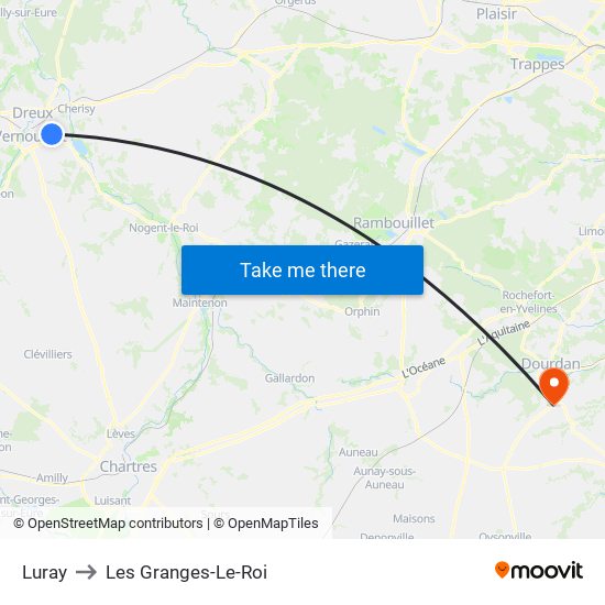 Luray to Les Granges-Le-Roi map