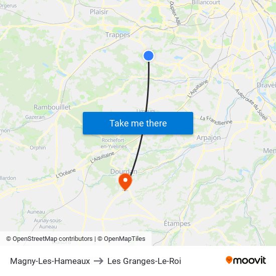 Magny-Les-Hameaux to Les Granges-Le-Roi map
